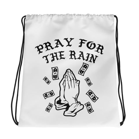 Pray for the rain Drawstring bag