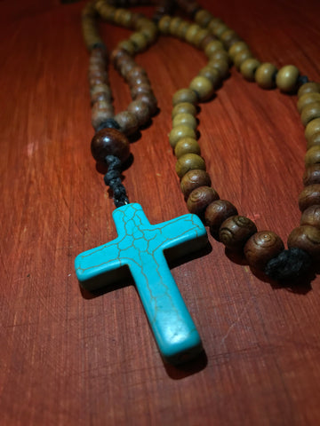 BEADED NECKLACE W/ TURQUOISE CROSS