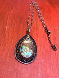Green multicolor Power Tear Drop stone w/ white Beaded necklace