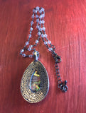 Green multicolor Power Tear Drop stone w/ white Beaded necklace