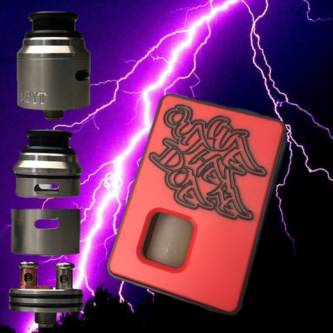 FULL SET RED Dominus x Weoutheredoe Sqwonk box mod & RSA (REBUILDABLE SQWONKER ATOMIZER)