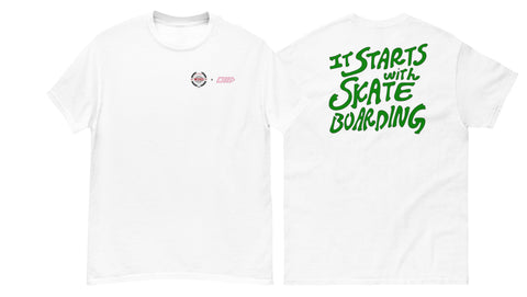 It Starts With SkateBoarding green font